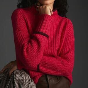 Maeve by Anthropologie Carys Mock-Neck Chunky Knit Pink Sweater Size M preppy